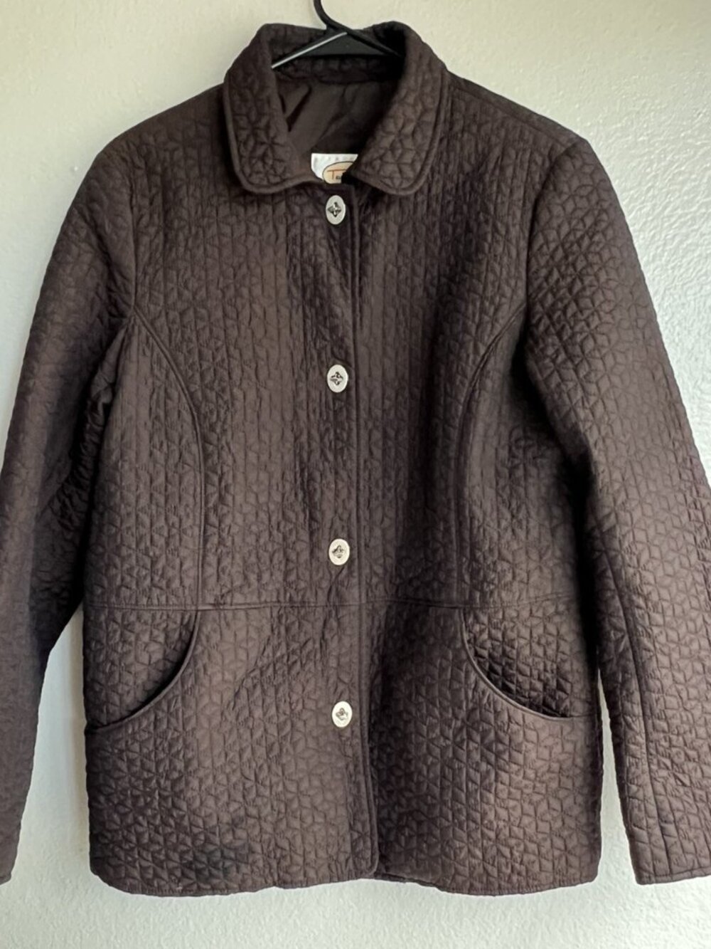 Talbots Women’s Brown Diamond Quilted Jacket Sz M Button Up Pockets